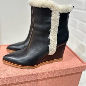 Marc Fisher Black Ankle Boots with Shearling Trim